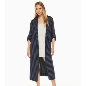 Aritzia Babaton New Kahlo Robe Wrap Jacket Dress Navy Birch EUC Size XXS Preppy